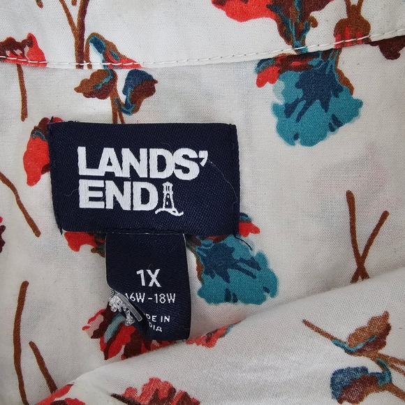 Lands End Womens 1X Floral Ombre Long Sleeve Cotton Button Down Shirt - Picture 7 of 16